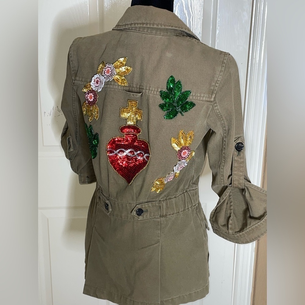 Veronica Beard Olive Green Embroidered Military Jacket - Picture 12 of 16